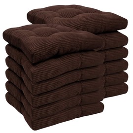 Sweet Home Collection Chair Cushion Crushed Memory Foam Pads Premium Slip Non Skid Microdot Rubber Back Tufted 16" x 16" x 3.25" Thick Seat Cover, 12 Count (Pack of 1), Chocolate Brown