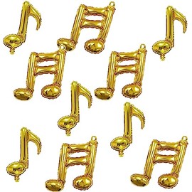 10 Pcs Gold Musical Note Aluminum Foil Balloons - Guitar, Silver, Happy Birthday, Music Themed Party Decorations for Home, Outdoor Celebrations