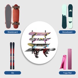 DEYOFA Skateboard Rack Wall Mount – Skateboard Wall Hanger, Snowboard Display Wall Mount, Ski Holder | 4-Floor Skateboard & Ski & Snowboard Storage Rack | Snowboard & Ski Lover Gifts