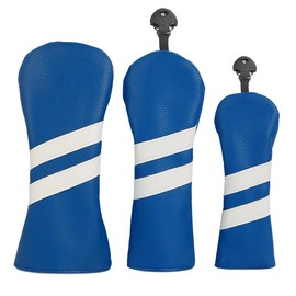 Leather Golf Covers Driver 1 3 5 Headcovers 3 Piece Set Blue with White