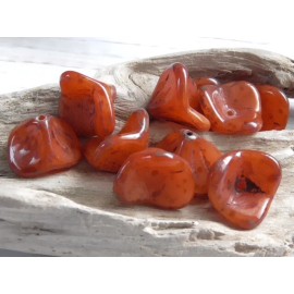 Czech 8 - 12x10mm CZECH SALMON ORANGE BROWN SPECKLED 3 PETAL BELL TRUMPET FLOWER BEADS