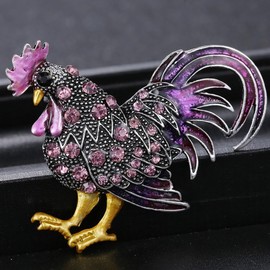 Trendy Statement Rooster Cock with Rhinestones Painted Metal Brooch Pins for Unisex Child / Women / Men's Clothing Decorate (Purple)