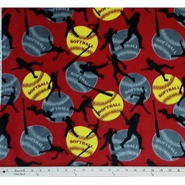 Fleece Softballs Fastpitch Players Bats Red Sports Fleece Fabric Print by The Yard (6216S-10H)