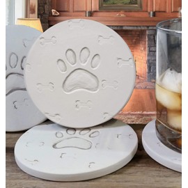 Drink Coasters - Dog Paw - Absorbent - set Handmade by McCarter Coasters for Home - Tabletop Protection - House Warming - Hot or Cold Beverages 4.38" Off-White (4pc)