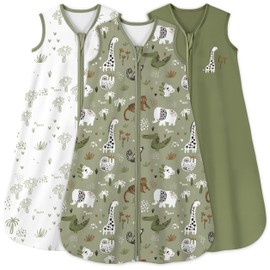 Yoofoss Baby Sleeping Bag 3 Pack 12-18 Months Baby Sleep Sack 0.5 TOG 100% Cotton Toddler Wearable Blanket for Newborn Infant Toddler Green Forest