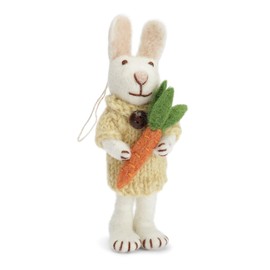 Én Gry & Sif Hand-Felted Easter Bunny with Ornament - Bunny - Felt Pendant - Easter Decoration - Fair Trade Handmade (White Rabbit with Carrot)