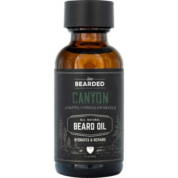 Live Bearded: Beard Oil - Canyon - Premium Beard and Skin Care with Jojoba Oil - 1 fl. oz. - Beard Itch and Dry Skin Relief - Handcrafted with All-Natural Ingredients - Made in the USA