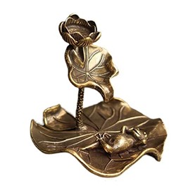 ARFUKA Backflow Incense Holder Brass Lotus Leaf Frog Incense Burner Incense Cones and Incense Sticks Stand for Home Decor Aromatherapy Ornament
