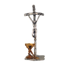 Venerare Saint John Paul II Crucifix with Communion Chalice (Silver Cross - Gold Chalice)