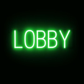 SpellBrite LOBBY Sign for Businesses | Directional Signs with Neon Look, Green LED Light | 20.4" x 6.3"