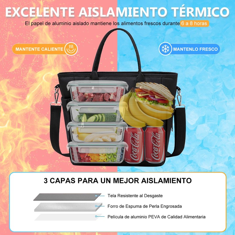 Loncheras para mujer y hombre, Lonchera termica de gran capacidad,