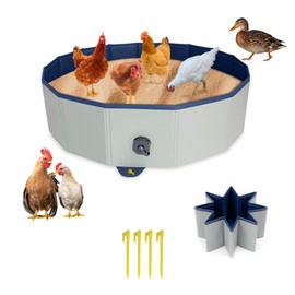HGNUTAY Foldable Chicken Dust Bath Tub, Large PVC Chicken Pool with Drain & Stakes, Durable Multi-Purpose Dust Bath Container for Chicken Coop, Duck Pool, and Backyard Pet Accessories