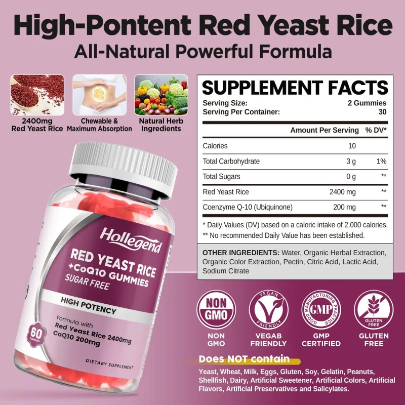 Hollegend Gomitas Arroz Levadura Roja Y Coq10 60 Piezas