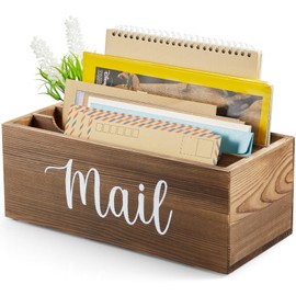 DRASTAR Mail Organizer Countertop, Mail Holder with 3 Slots, Mail Sorter Organizer for Desk, Envelope Holder for Home Office, Burnt Wood