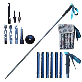 Versatile Trekking Pole with Accessories - Ideal for Hiking with Excellent Foam Grip Lightweight, Durable Tungsten Carbon Tip. Adjustable Length, Collapsible, Internal Storage, Canvas Carry Bag