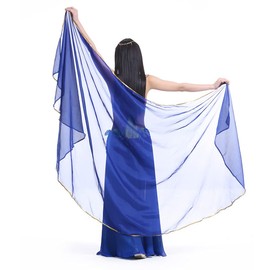 Aebor Bufanda de mano ligera de gasa semicírculo para mujer, accesorios de danza del vientre, para rendimiento de danza del vientre, Azul / Patchwork, 81.1x 47.24 inch