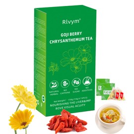 Goji Berry Chrysanthemum Tea for Liver Health, Dandelion Wolfberry Tea Bags, Chinese Health Herbal Tea, Include Cassia Seed, Licorice, Orange Peel, Gardenia, Tea Loose Leaf(1Box,15 Bags)