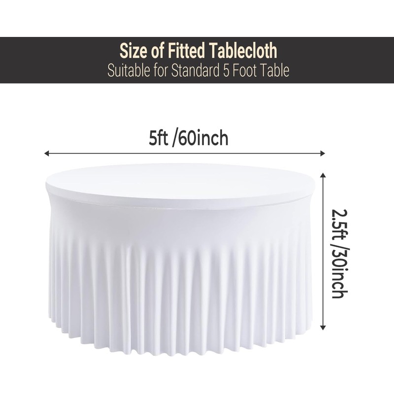 WedDecor White Table Cloth Skirt, 5ft x 2.5ft Pleated Round