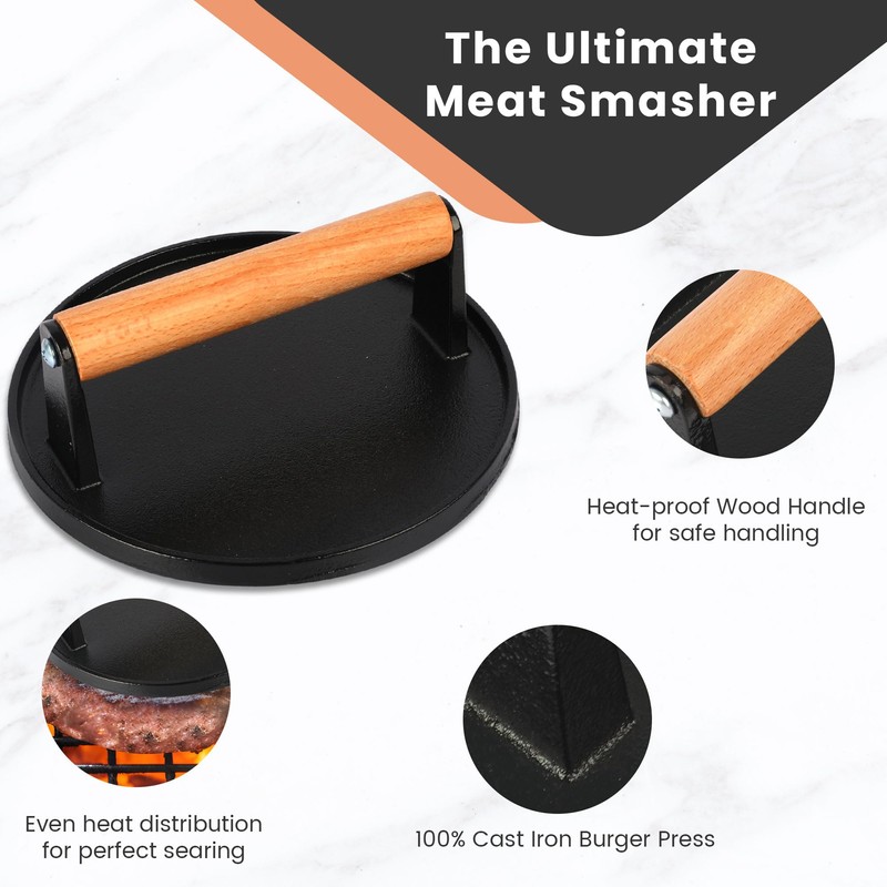 JENNY FRIDA Heavy Duty Cast Iron Burger Press - 7"