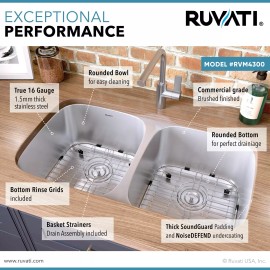 Ruvati 32-inch Undermount 50/50 Double Bowl 16Gauge Kitchen Sink - RVM4300