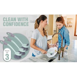 Topest Dish Brush with Non-Slip Comfortable Handle | Dish Scrubbing Brush for Pots, Pans, Glasses, Sink, Mugs, Bottles, Sink etc -3 Pack