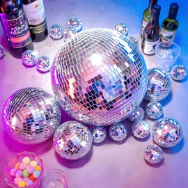 CHENGU 4 Pack Large Disco Ball Silver Hanging Disco Balls Reflective Mirror Ball Ornament for Party Holiday Wedding Dance and Music Festivals Decor Club Stage Props (8 Inch, 6 Inch, 4 Inch)