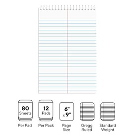 STAPLES White Paper Steno Pads, Gregg Ruled, 6" x 9", 12/Pack