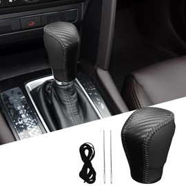 pvotawp Gear Shift Knob Cover Stick Shift Cover, Carbon Fiber Leather Shift Knob with Needle & Thread Car Shift Knob Protect Cover for Honda Inspire Crider Integra Car Stylish Decorations（Black）