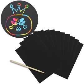 SCR-001 Scratch Art, B6 Size, Approx. 5.0 x 7.2 inches (128 x 182 mm), Rainbow Plain, Paper, Colorful, Just Sharp, Colorful, For Home Time, Handmade, Interior Decoration, Includes Bamboo Pen for Scratching, Set, Sparkling and Punching Round