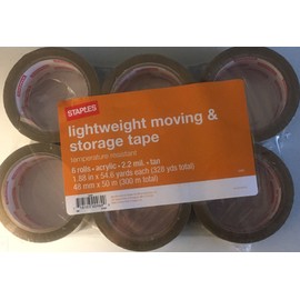 Lightweight moving and storage tan tape 6 rolls 2.2 mil 1.88"x 54.6 yards each