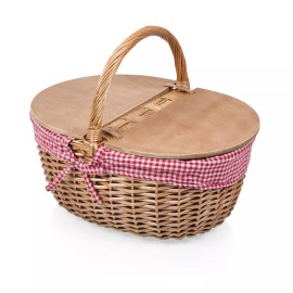 PICNIC TIME - Country Vintage Picnic Basket with Lid - Wicker Picnic Basket f...