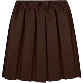 COSHAL® Girls Back to School Uniform Skirts - Kids Girls Summer Skirts Formal Dress Bottom Round Elasticated Waist Box Pleated Stretch Skirt 6-7 Yrs, Brown