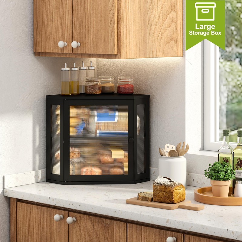 BMOSU Corner Bread Box for Kitchen Countertop Double Layer Bamboo