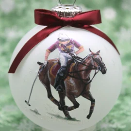 H068 Hand-made Christmas Ornament horse polo pony maroon orange VT galloping bay