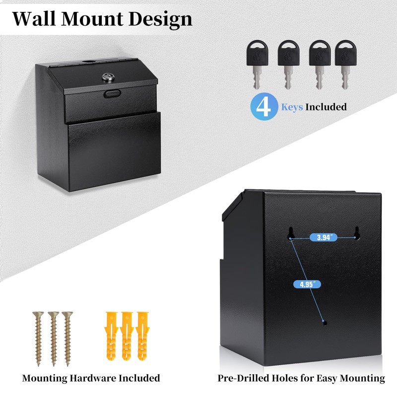 Suggestion Box with Slot and Lock Metal Wall Mounted Ballot