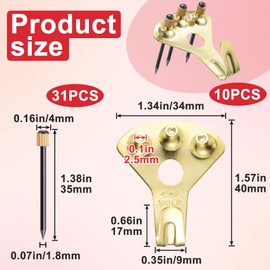 OIIKI 10 Pack 100 lbs Picture Frame Hanger Hooks with Nails, Picture Hanging Hooks, Heavy Duty Picture Hangers, Mirror Hanging Accessories for Picture, Drywall, Artwork -Gold Color
