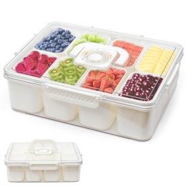 KAIXUAN WOOD Divided Serving Tray with Lid and Handle, Box Charcuterie Container With Storage Date Portable Snack Box for Travel, Party, Picnic, Beach for Candy, Fruits, Nuts, Snacks