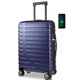 EMPSIGN Carry On Luggage with Spinner Wheels, Hard Shell Carry-On Suitcase 21x14x9 Airline Approved & Built-in TSA Lock, Durable Travel Rolling Suitcase, Carry-On 20-Inch, Navy