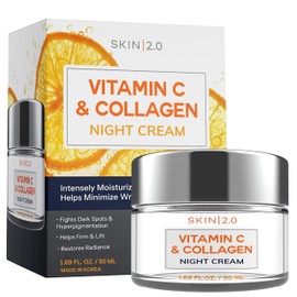 Skin 2.0 Vitamin C & Collagen Face Moisturizer – Hydrating Anti Aging Night Cream For Uneven & Dry Skin, Firms & Smooths Fine Lines – Dermatologist Tested, Korean Skin Care, Clean Beauty – 1.69 Fl Oz