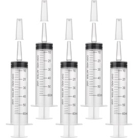 GOLDEROC Syringes 50 ml (60 ml), Pack of 5 Plastic Syringes with Sealing Cap, Individually Sealed Packaging, Reusable Dosing Syringe, Suitable for Laboratory, Animal Feeding, Plant Watering