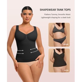 FeelinGirl Women Tank Tops Shapewear: Tummy Control Compression Tank V Neck Seamless Body Shaper Camisole Tops for Women Black M