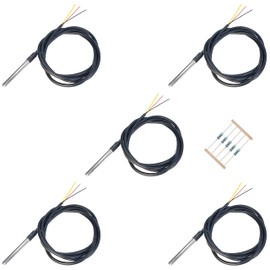 DS18B20 Waterproof Temperature Sensor, Stainless Steel Probe, for Arduino, ESP32, ESP8266, Raspberry Pi - 5 Pack with Resistors, Tutorials Available