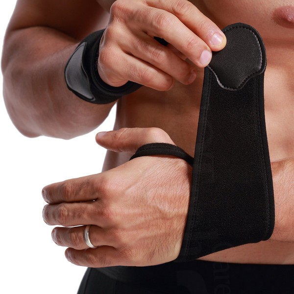 NEOtech Care Wrist Wrap Brace - Elastic Breathable Fabric - Adjustable Compression Strap - Men, Women, Right or Left - Sports - Black (1 Pair, L)