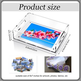 Tiangrid 1 Pcs Acrylic Serving Tray with Magnetic Mat –Customizable for Photos Artworks Clear Tray for Gifting and Serving Spill Proof Countertop Organizer for Bathroom Home Office (6.5"x 8.5")