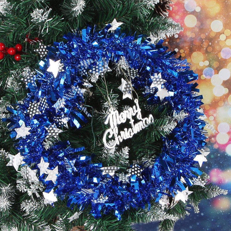 Sprinlot Christmas Garland, Blue, Pack of 4 Tinsel Garlands, Shiny