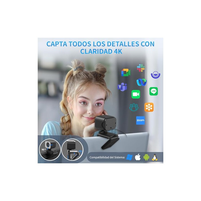 NOVAKA Cámara Web 4K, Micrófono Integrado con Cancelación de Ruido,