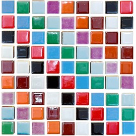 50 Pieces Mix Color Mosaic Tiles for Crafts 1" Ceramic Tiles Assorted Colors Square Ceramic Mosaic Project Supplies for Photo Frame Mosaic Stepping Stones Bath Old Pool Furniture Decor
