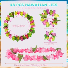 48 Pieces Hawaiian Leis Party Decorations, Hawaiian Flower Necklace Flowers Bracelets Headband, for Tropical Hawaiian Party Theme Beach Party Hawaiian Night Bar Beach Vacation