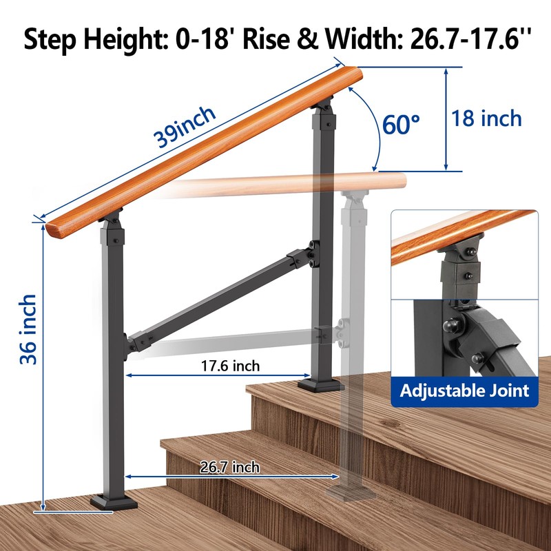 UOKRR Metal Handrail Wood Grain for Elderly, 3 Step Hand
