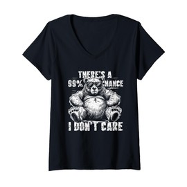 Womens There's A 99% Chance I Don't Care Bear Sunglasses V-Neck T-Shirt